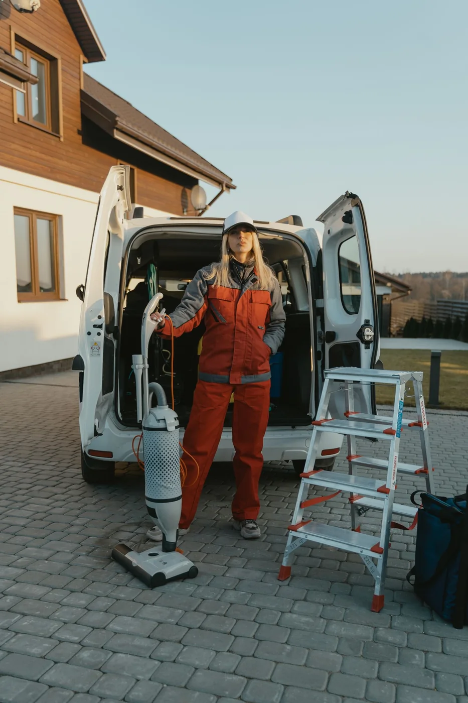 Workers preparing a renovated property for cleaning.